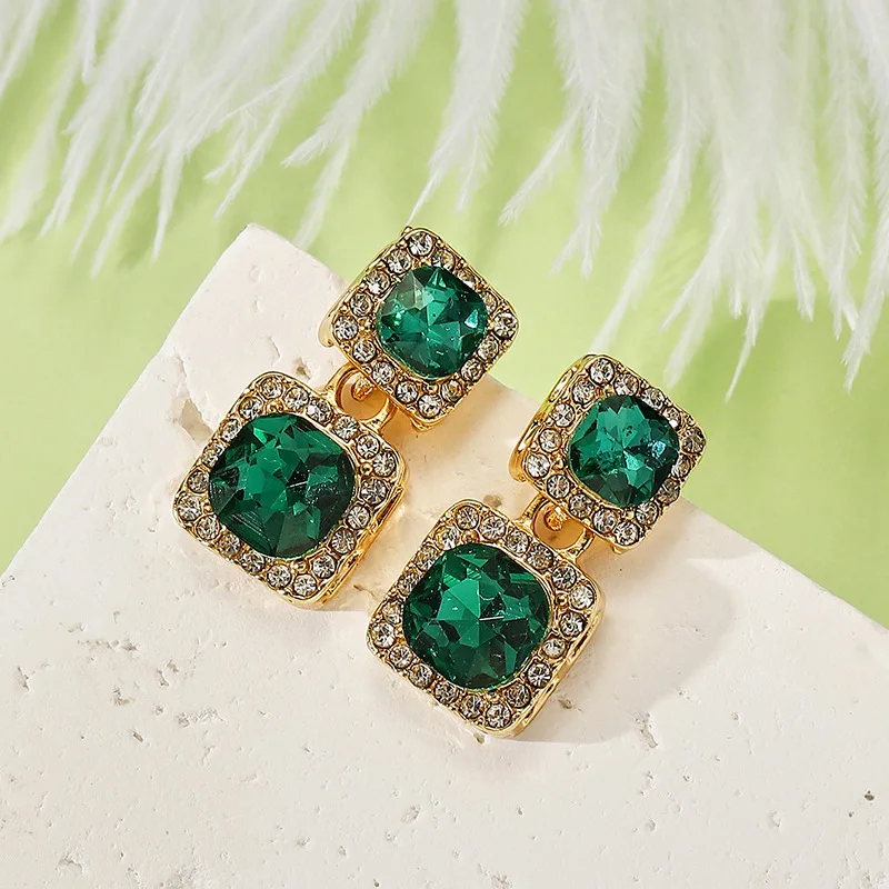 Adolph Trending Green Square Stone Stud Earrings New Design Fashion Party Korean Cheap Earring For Woman Wedding Jewelry 2023