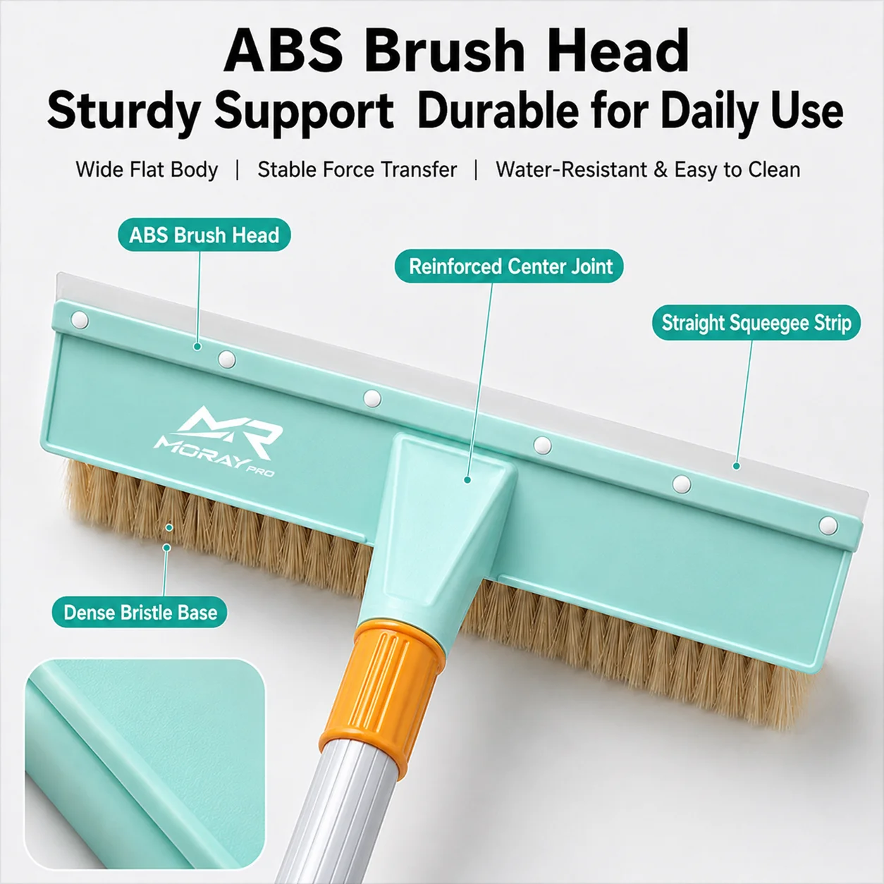 MORAY Extendable Long Handle Car Wash Brush, Wide Surface Washing & Water Squeegee Integrated Auto Detailing Cleaning Tool