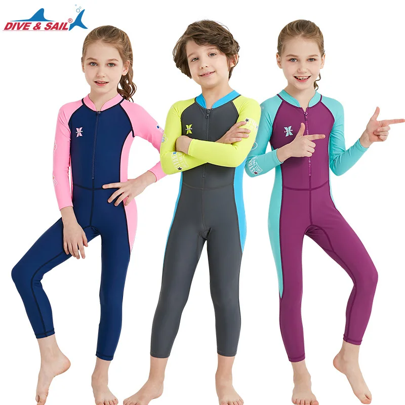 Maillot de bain une pièce pour enfants, manches longues, protection solaire, garçons et filles