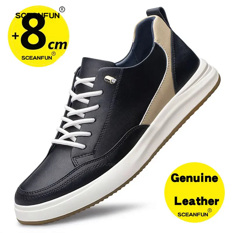 Man fashion genuine leather increase height 4/6/8cm casual sport platform shoes tennis invisible height increasing shoes 36-43