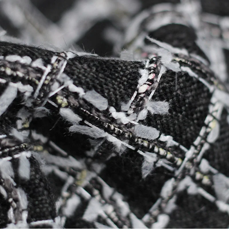 

Черно-белая решетчатая лента, окрашенная в пряже плетеная твидовая ткань для женщин, осенняя куртка, платье, костюм, пальто, ткань «сделай сам», швейный материал