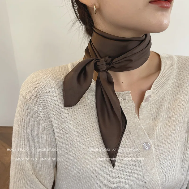 Luxury Solid 70*70cm Silk Square Scarf Women Soft Satin Hairband Neckerchief Tie Female Headband Foulard Bag Ribbon Gift