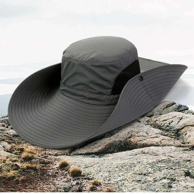 

15cm Large Brim Fisherman Hat UV Protection Breathable Mesh Foldable Sun Hat for Fishing Hiking Beach Travel