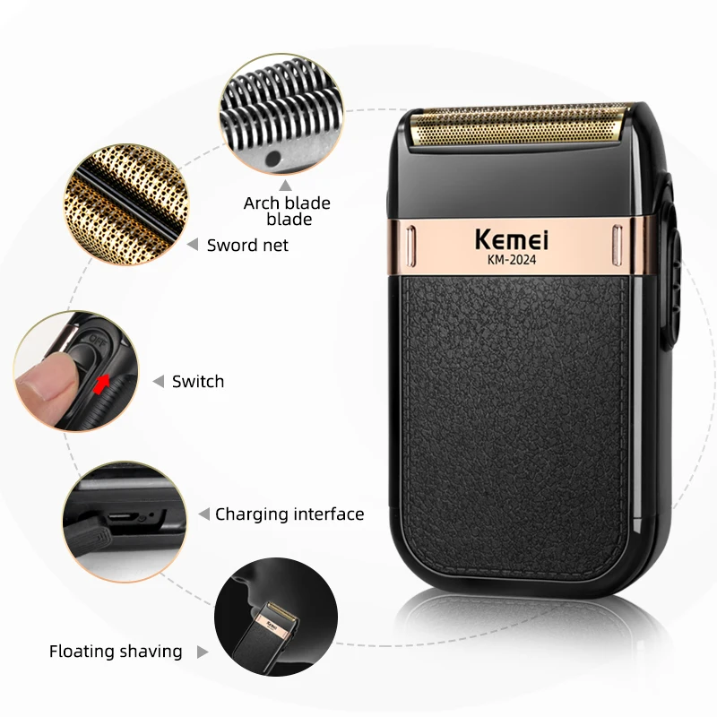 Kemei Barbeador Elétrico para Homens Twin Blade Impermeável Reciprocating Cordless Razor USB Recarregável Barbear Barber Trimmer