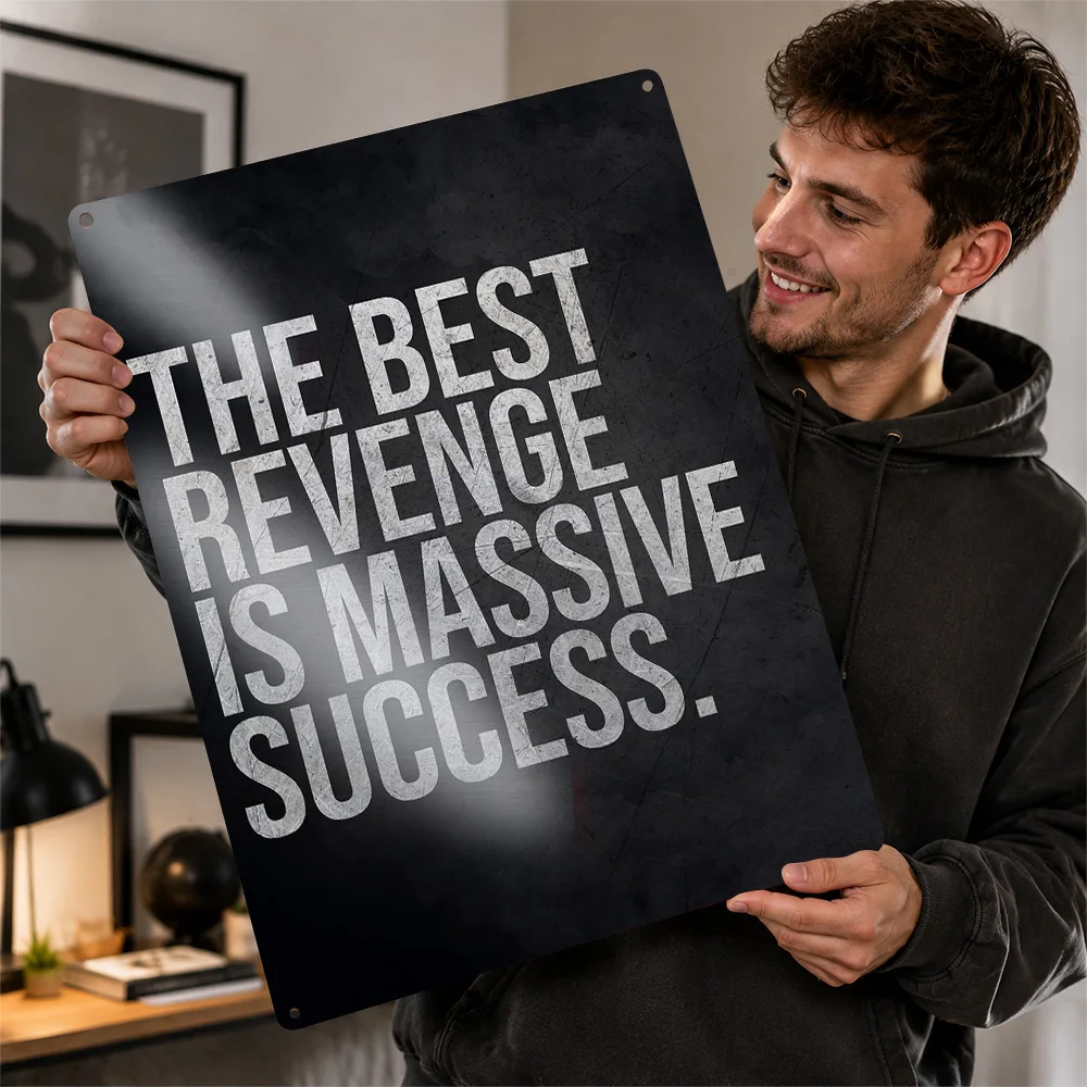 The Best Revenge Poster Quote Wall Art Personalized Vintage Metal Tin Sign for Office Gym Study Room Home Decor Display Plaque