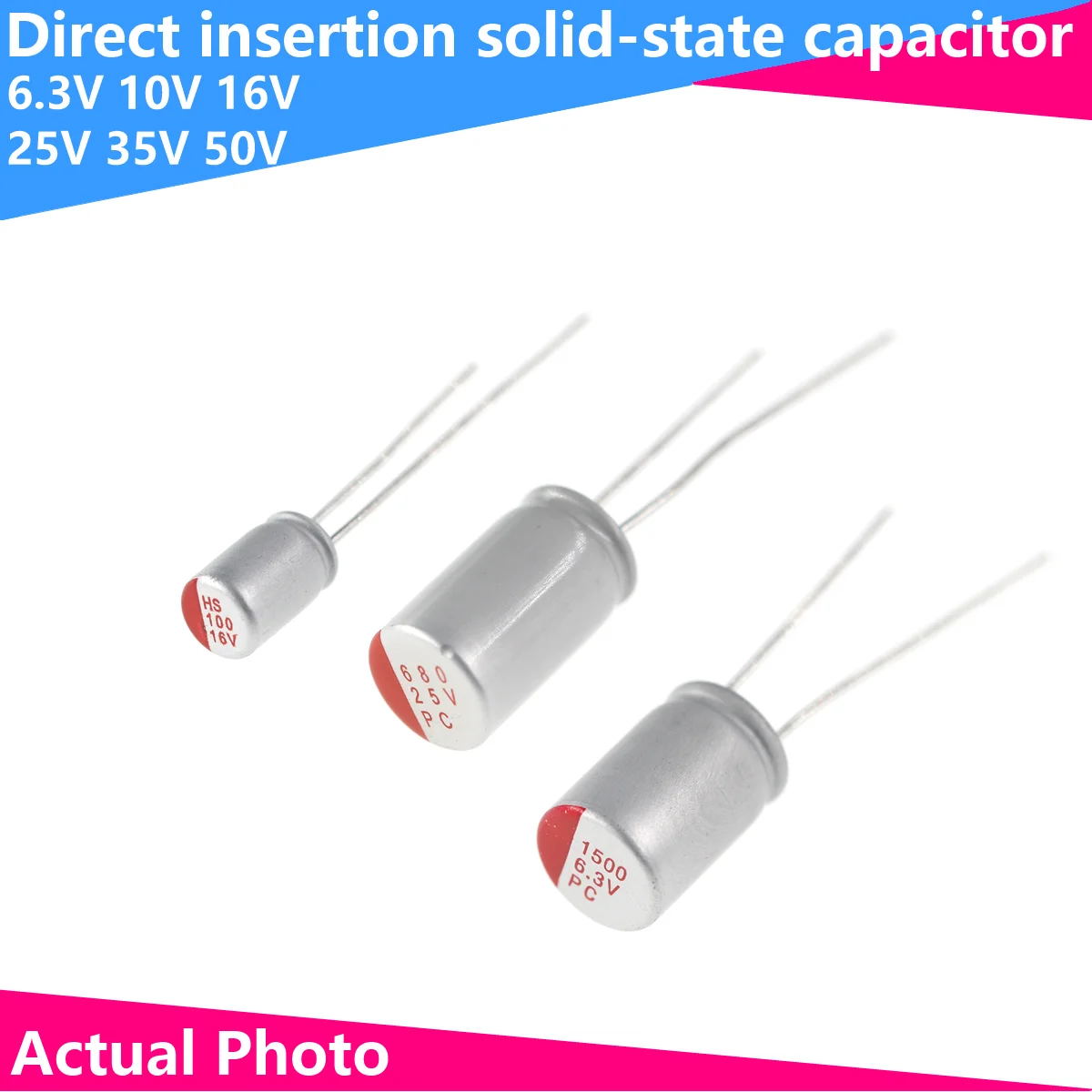 10pcs New DIP Solid Electrolytic Capacitor Super Low ESR 6.3V 16V 25V 35V 50V 100UF 270UF 470UF 220 330 560 680 UF 820UF 1000UF