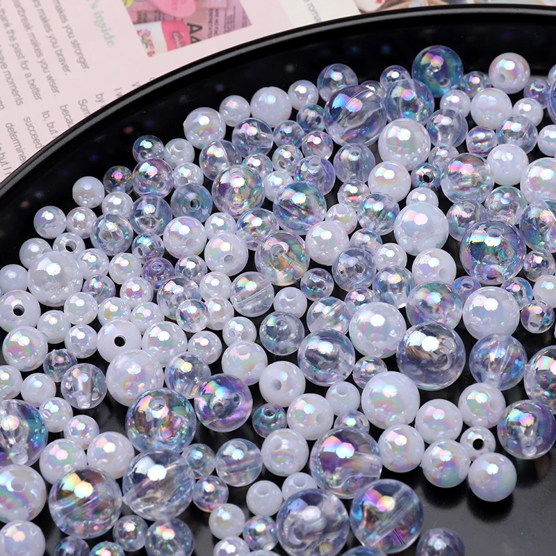 

Transparent/Solid Color Iridescent White Beads 6-12mm Acrylic Loose Beads for Jewelry Making DIY Phone Chain Pendant Bracelet