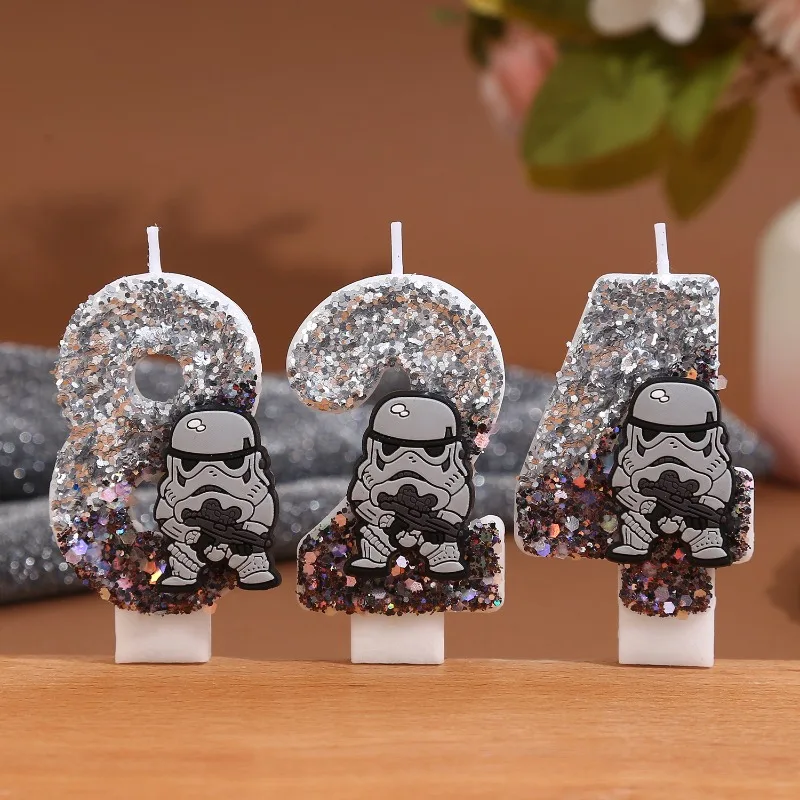 

Креативная двухцветная серая свеча для торта с пайетками в виде цифр из мультфильма «Звездные войны», декоративные свечи, украшение для дня рождения, подарок