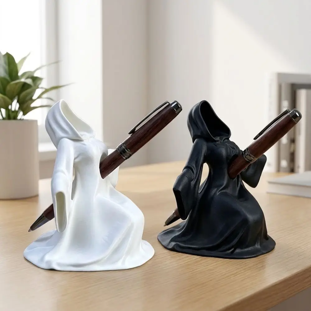 3D Printed Halloween Ghost Pen Holder Dark Gothic Hooded Faceless Witch Pen Stand Novelty Robe Mini Ghost Figurine
