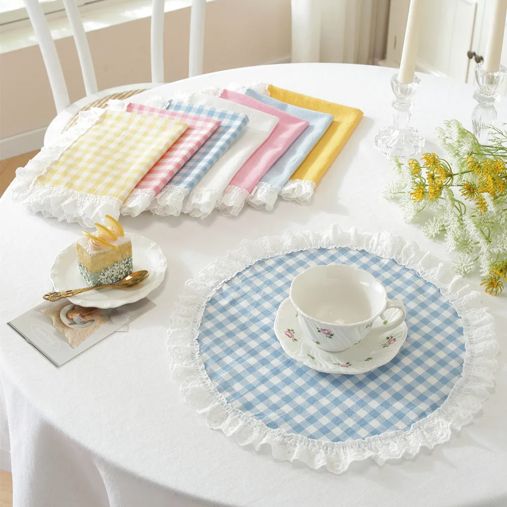 Lotus leaf fabric placemats, rectangular and round two optional, French retro desktop decorative mats, afternoon tea tray mats