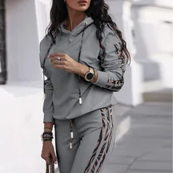 2024 Dames Casual Tweedelige Joggingbroek Lente-En Herfsthoodie 2-delig Damesweatshirt Bijpassend Pak Met Capuchon