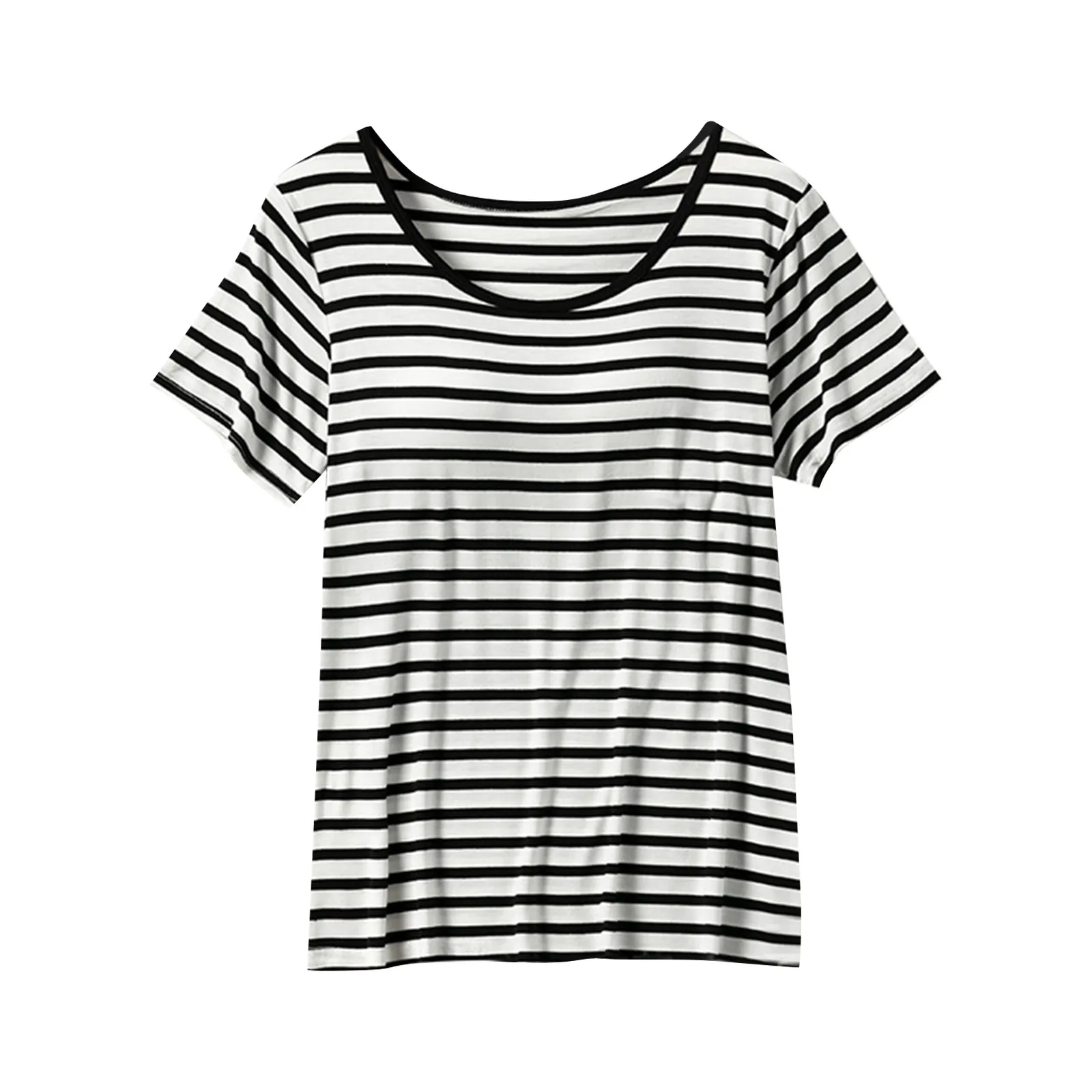 2025 Summer Striped Bralette Top for Women - Round Neck Built-in Chest Pad Cool Sleepwear Leisure Home Loungewear