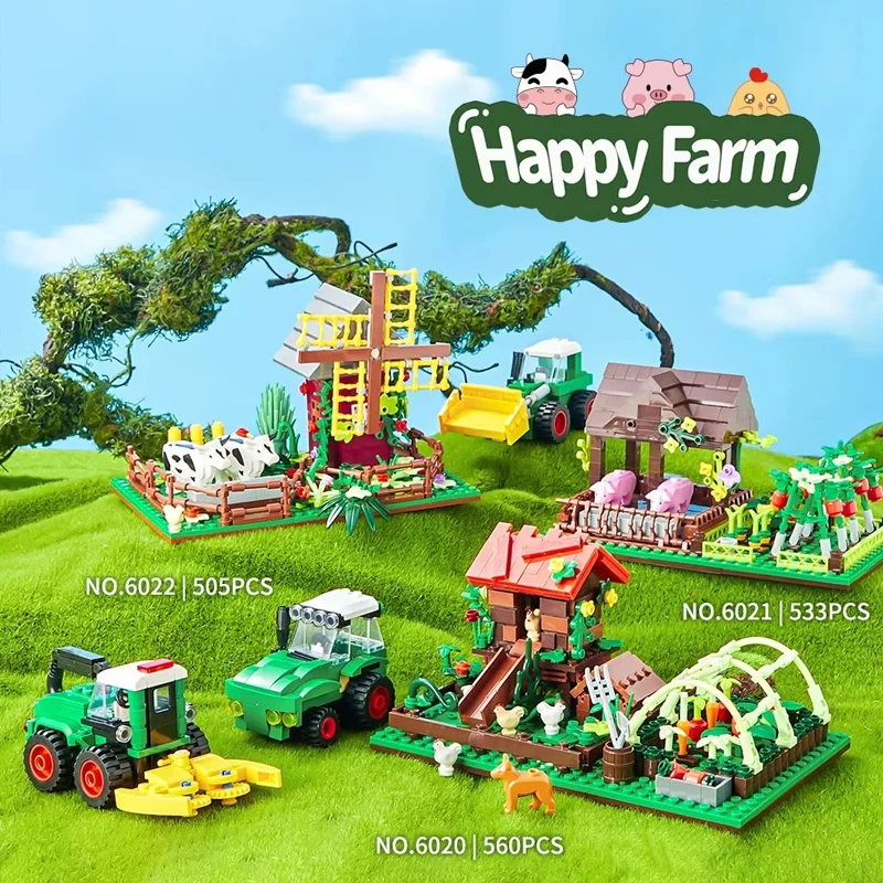 MOC Bauernhof Szene Tiere Haus Pigsty/Cowshed/Hühnerstall Modell Ziegel Pädagogische Bauernhof Windmühle Montage Bausteine Geschenke
