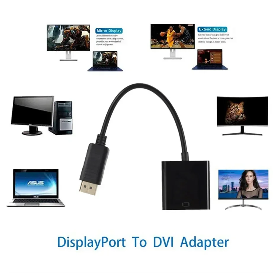 DisplayPort to DVI Cable Adapter Display Port DP to DVI Converter HD 1080p Male to Female For PC Laptop HDTV Monitor Projector