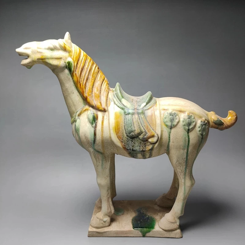 

Elaborate Chinese Famous Tang Dynasty Craftsmanship Tang Sancai Ceramic Collection Home Decoration White Horse Statue