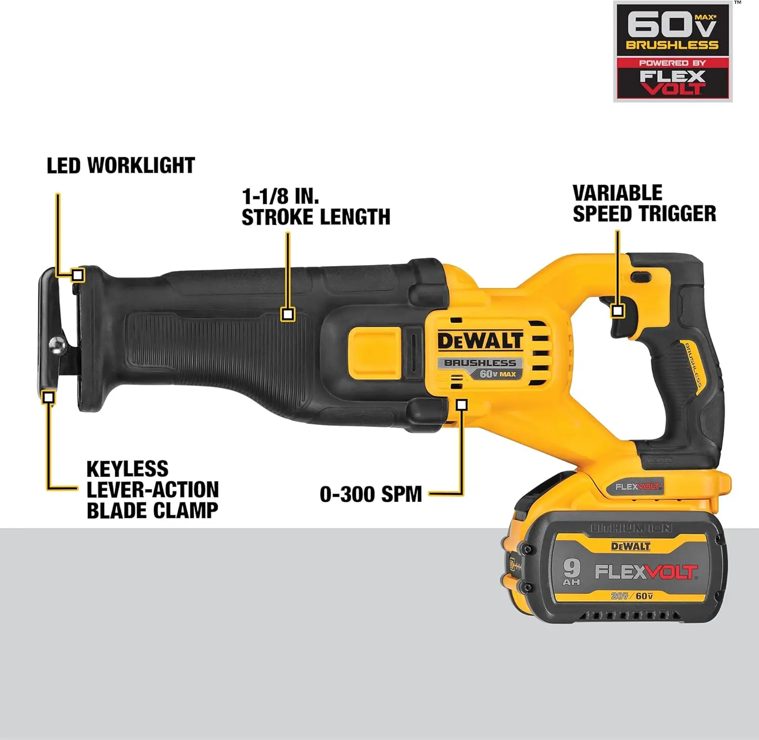 DEWALT FLEXVOLT 60V MAX* Reciprocating Saw, Cordless Kit (DCS389X1)