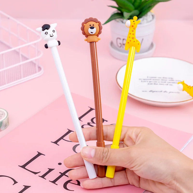 Ellen Brook 1 PCS Cute Creative Cartoon Lion Giraffe Horse Gel Ink Pens Kawaii Cartoon Stationery Office School Supplies Gel Pen