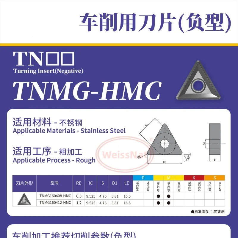 

TNMG160404 TNMG160408-HMC TM8210 TM8220 Carbide Insert TNMG Inserts