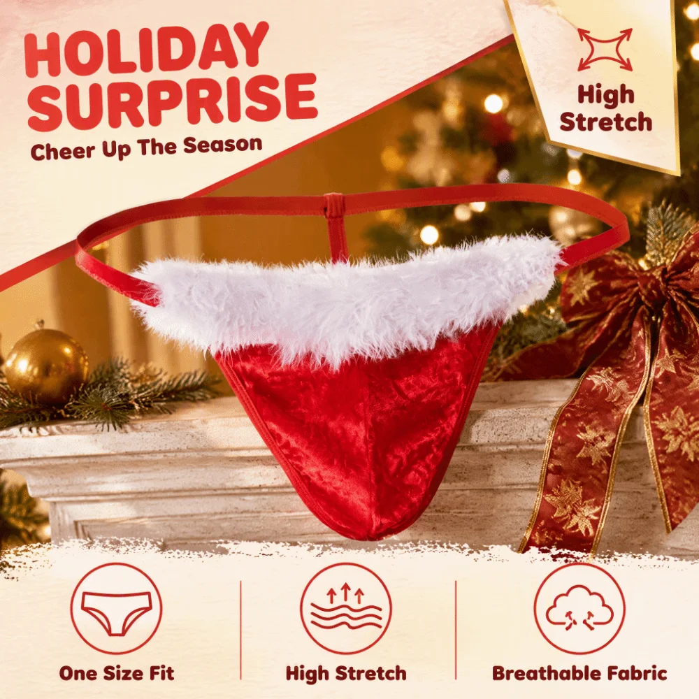Creative Low Waist Christmas Men Thongs Thin Strap Underpants Santa Claus T-back Red Male Briefs Xmas