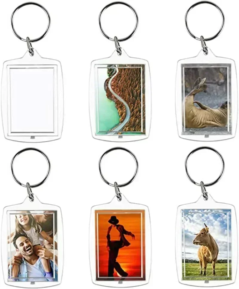 1/10pcs Transparent Rectangle Blank Acrylic Insert Keychain Photo Picture Frame Keyring Holder DIY Split Ring KeyChain Gifts