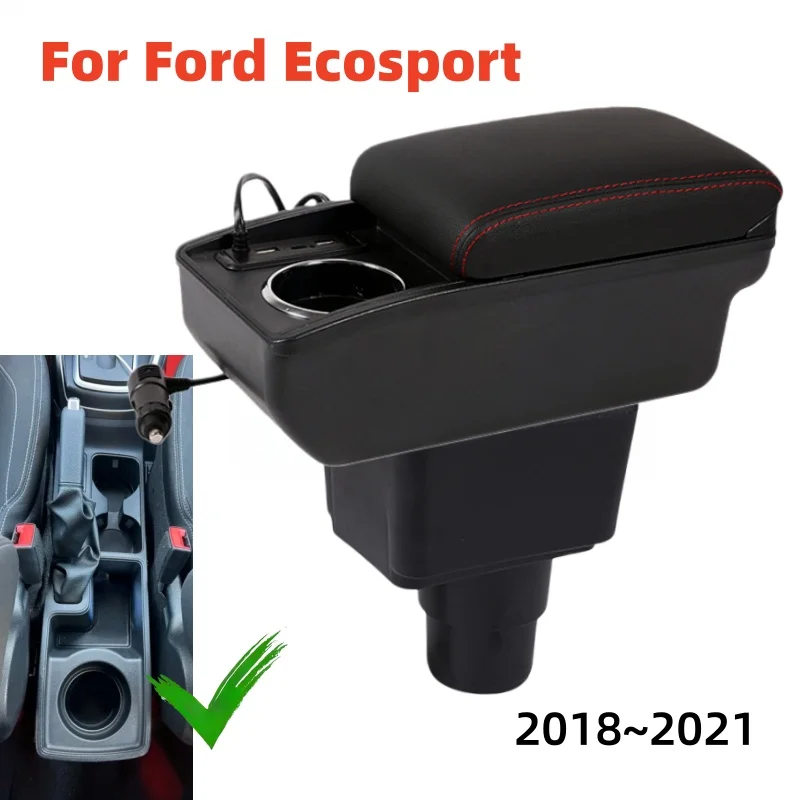 

Новый подлокотник для автомобиля, центральная консоль с отсеком для хранения и подстаканником для Ford Ecosport 2018 2019 2020 2021, аксессуар