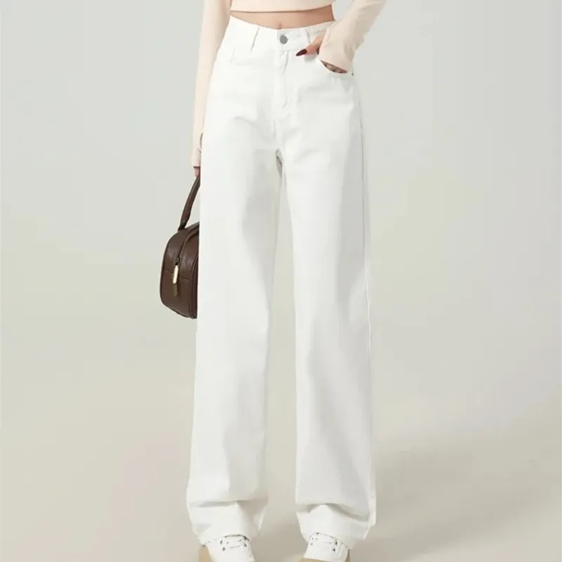 White Wide Leg Jeans For Women Summer Thin Plus Size Female Denim Trousers High Waisted Loose Slimming Straight Floor Pants