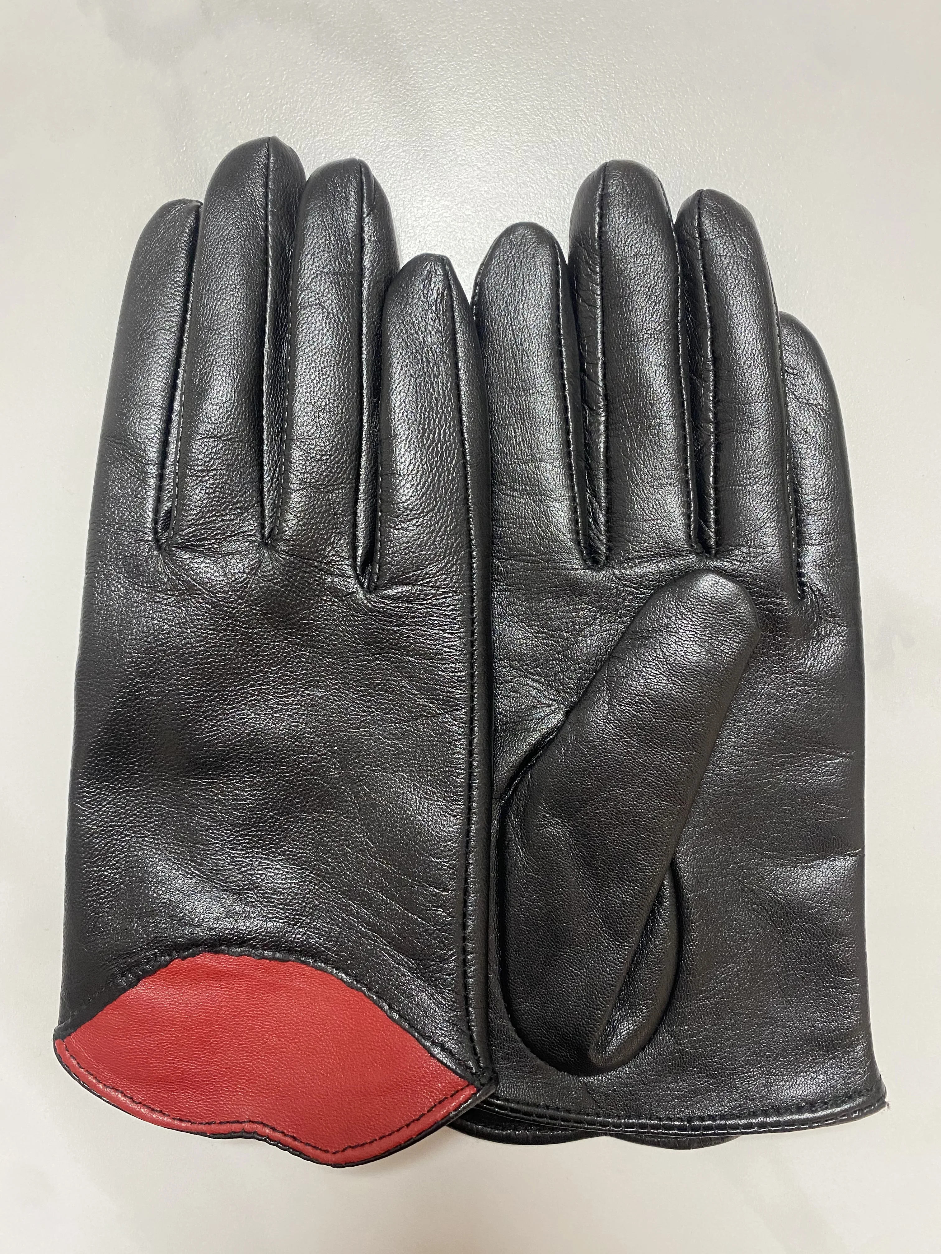 女性用本革手袋革黒赤タッチスクリーンオートバイ運転用r799