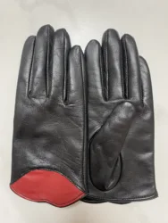 Women's Genuine Goat Leather Red Lip Black Gloves Female Natural Leather Touch Screen Motorcycle Driving Glove R799