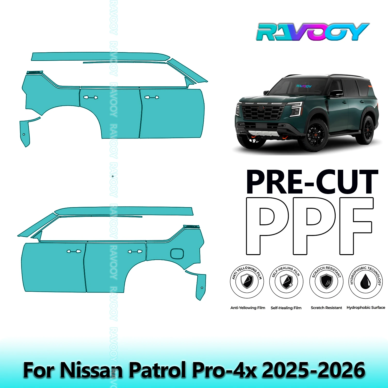 

For Nissan Patrol Pro-4x 2025-2026 8.5mil Clear Matte Pre-Cut PPF Door & A/B Pillar Kit TPU Paint Protection Film Set