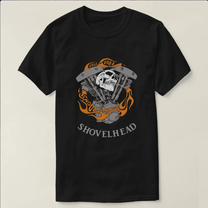 

American Motorcycle HD Skull Shovelhead V-twin Engine Biker T-Shirt 100% Cotton O-Neck Short Sleeve Summer Casual Mens T-shirt