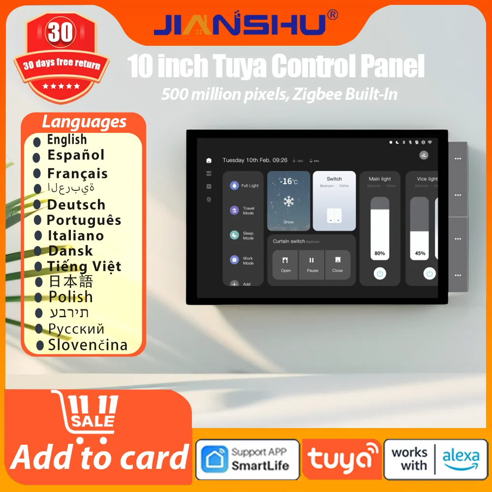Jinashu Tuya Panel de Control de Pantalla táctil Multifuncional, termostato Inteligente, Control Central de Pared de 10.1 Pulgadas para escenas