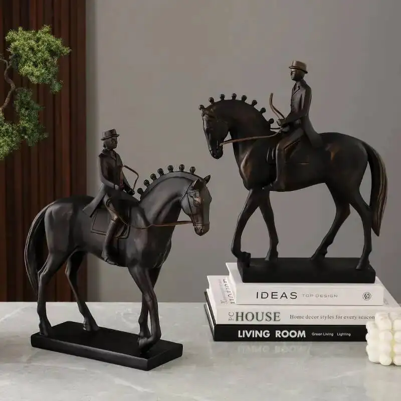 Resin Handicrafts Retro Knight Gentleman Horse-riding Figure Horse Figurine Realistic Figure Statue Home Decoration