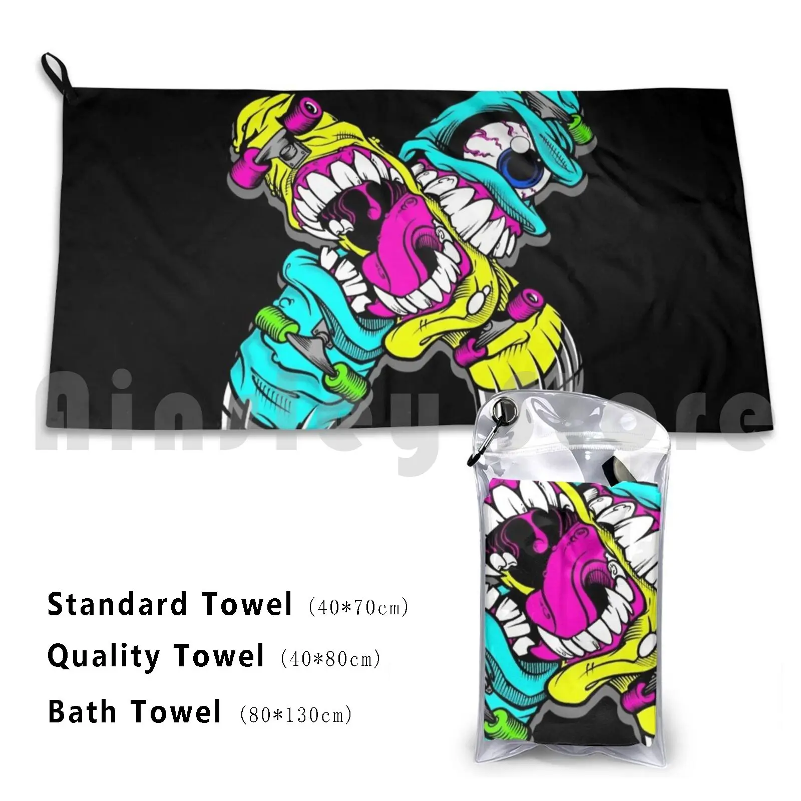 Skateboard Fight Beach Towel Quick Dry Quality Towel Skate Monster Skateboard Skater Animal Funny Comics Cool Style