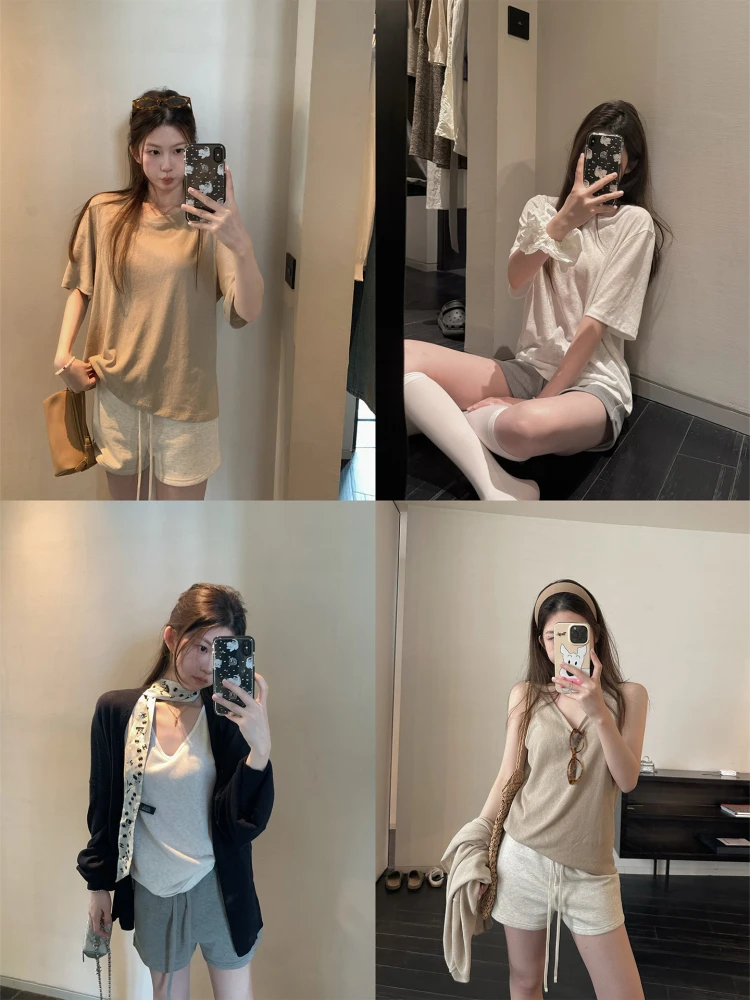 

Однотонная футболка с текстурой снежинки, женский летний топ, комплект универсальных простых поездок на работу, смесь хлопка и полиэстера