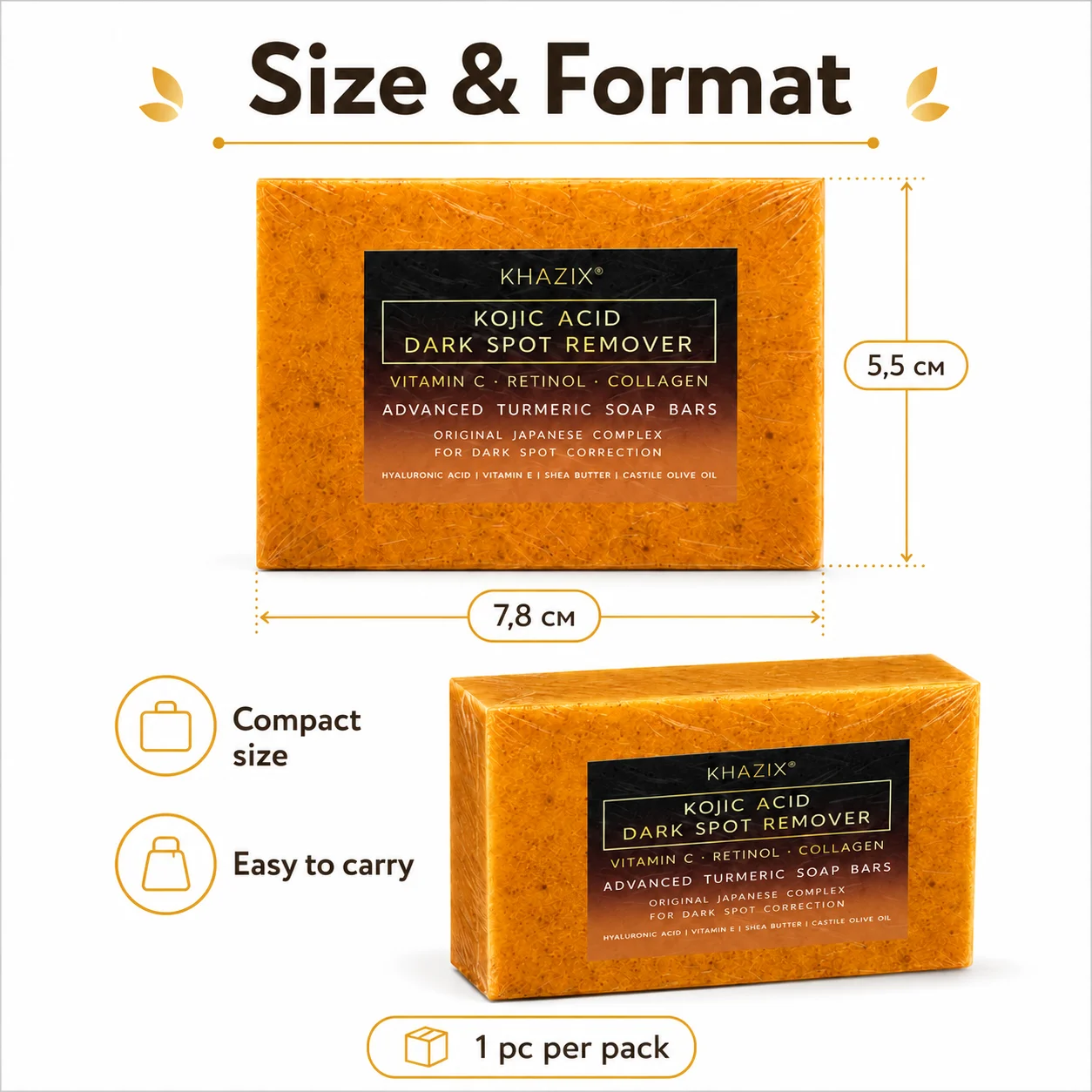 Kojic Acid Soap Bar with Turmeric, Vitamin C, Retinol & Collagen, Gentle Cleansing Face and Body Soap for Daily Skin Care