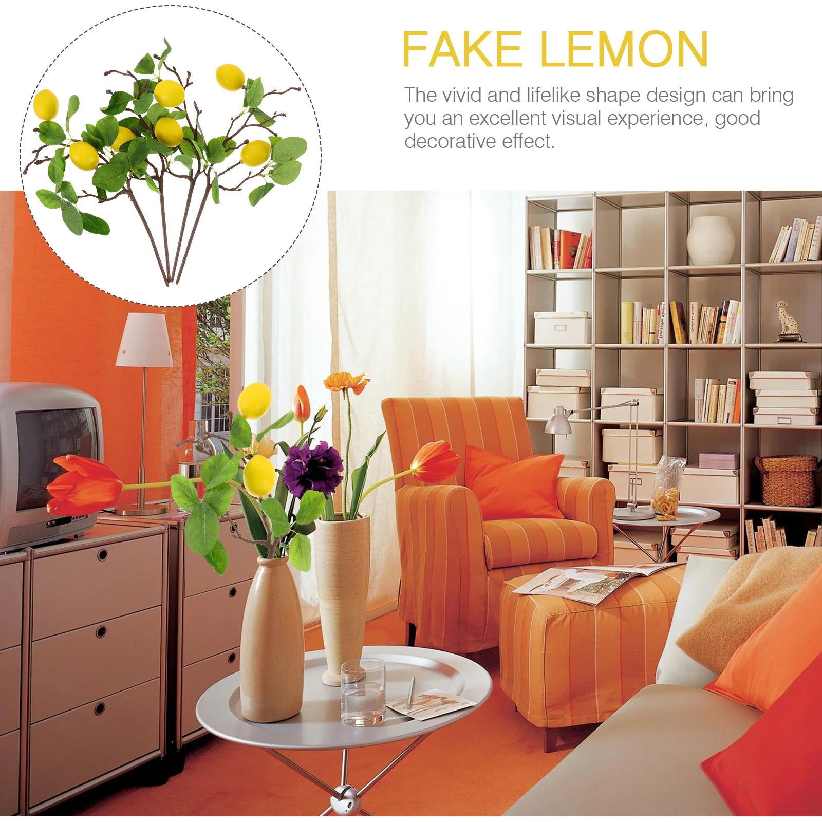 

4 Pcs Simulation Lemon Cuttings Lifelike Stem Flower Vase Filler Fake Branch Decor Home Foam Artificial Fruit