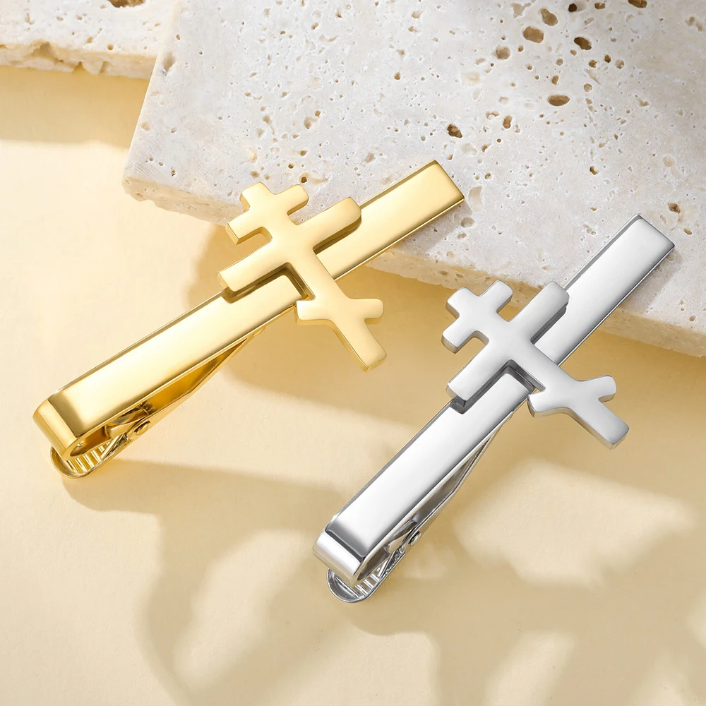 Vintage Orthodox Cross Tie Clip Russian Orthodox Crucifix Eastern Church Cross Suit Tie Accessories Stainless Steel Jewelry