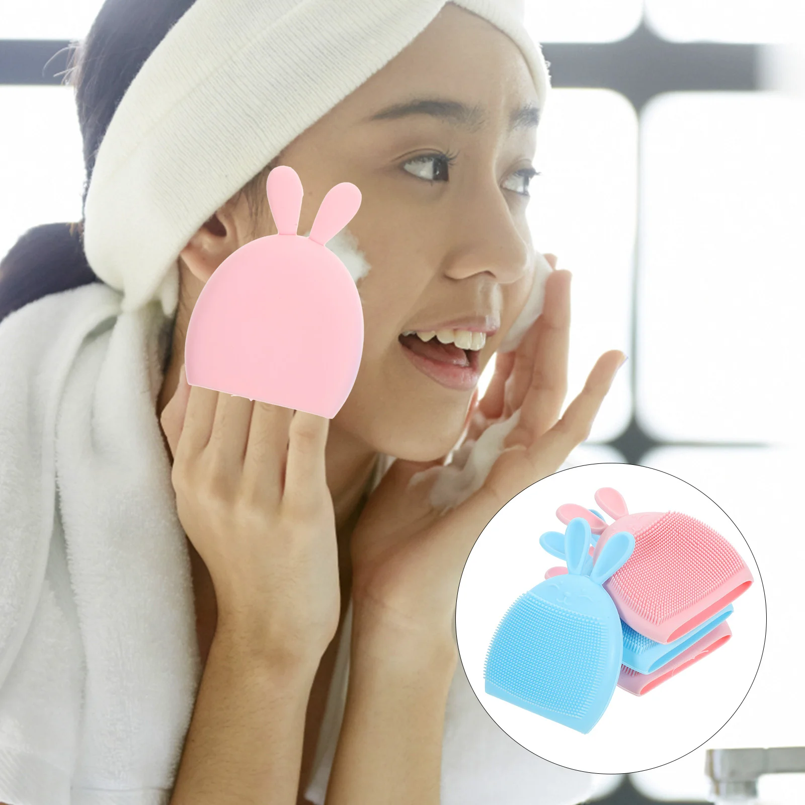 4-delige siliconen gezichtsreinigingsborstel Konijnontwerp Zachte exfoliërende gezichtsscrubber Gevoelige huid Draagbaar massagehulpmiddel Reizen