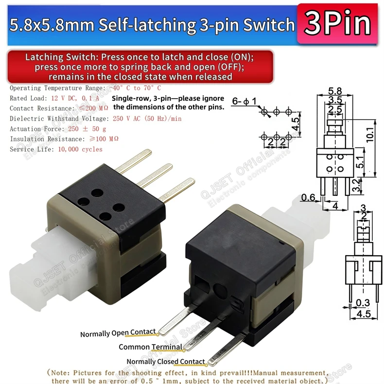 10 Stück 5,8x5,8 7x7 8x8 8,5x8,5mm Selbstverriegelnde/Nicht-verriegelnde Reset-/Multimeter-Taster, Taktiler Mikroschalter, 3/6-Pin Drucktastenschalter – Detail 24