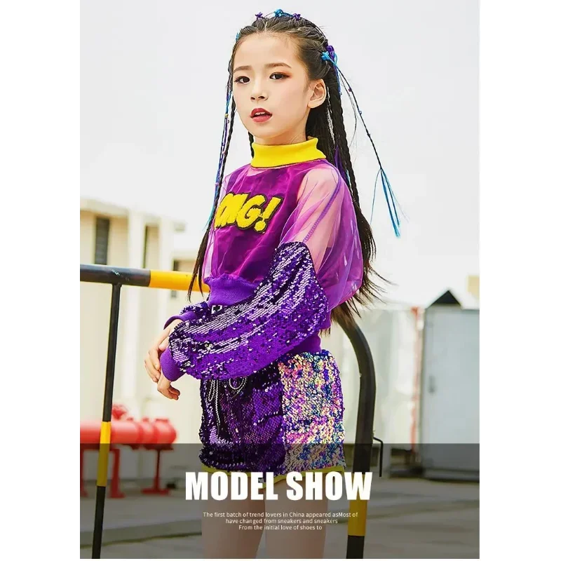 Girls Jazz Stage Sequins Girls Jazz Dance Costume Girls 3-piece Street Dance Performance Costume