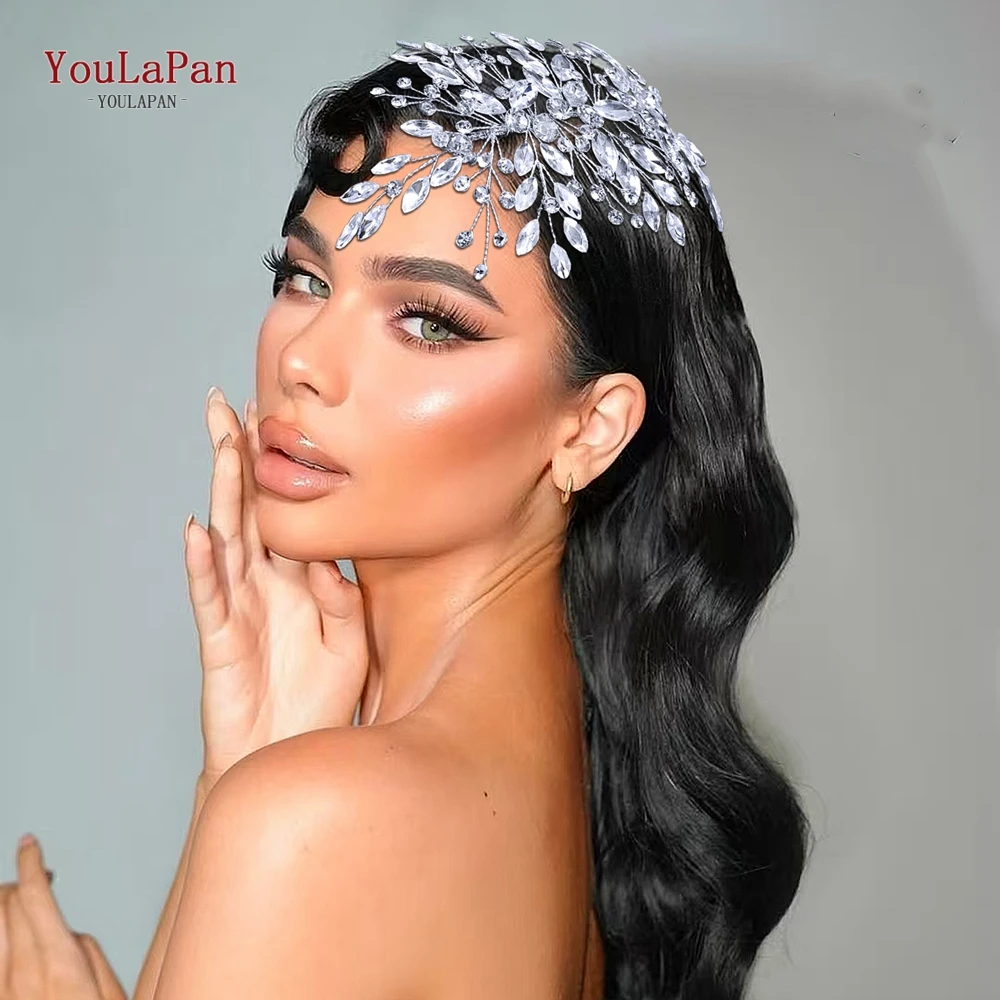 YouLaPan الزفاف حجر الراين عقال العروس الفاخرة خوذة اليدوية النساء مأدبة الحفلات إكسسوارات الشعر العصرية Hairwear HP857 #5