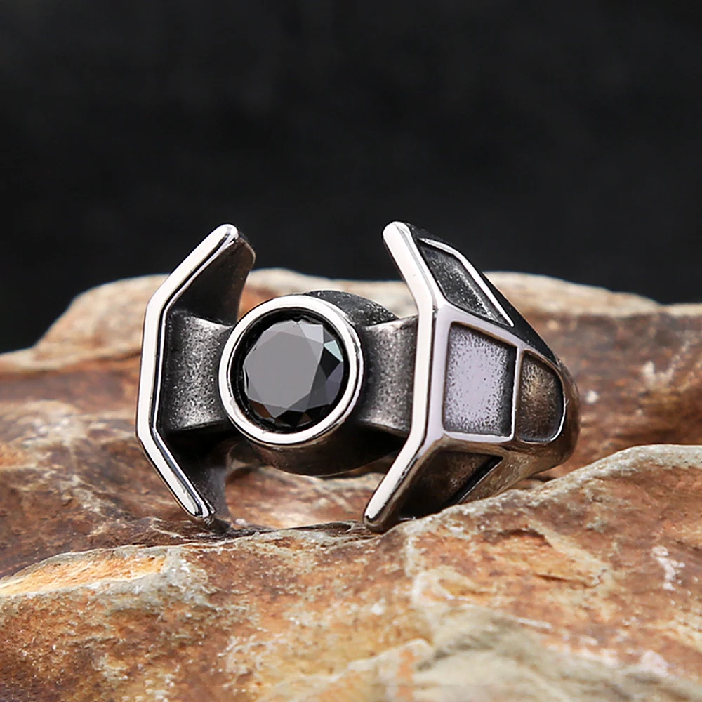 Unique Personality Black Stone Rings For Men Women Punk Cool Fashion Stainless Steel Viking Ring Party Jewelry Gift Dropshipping