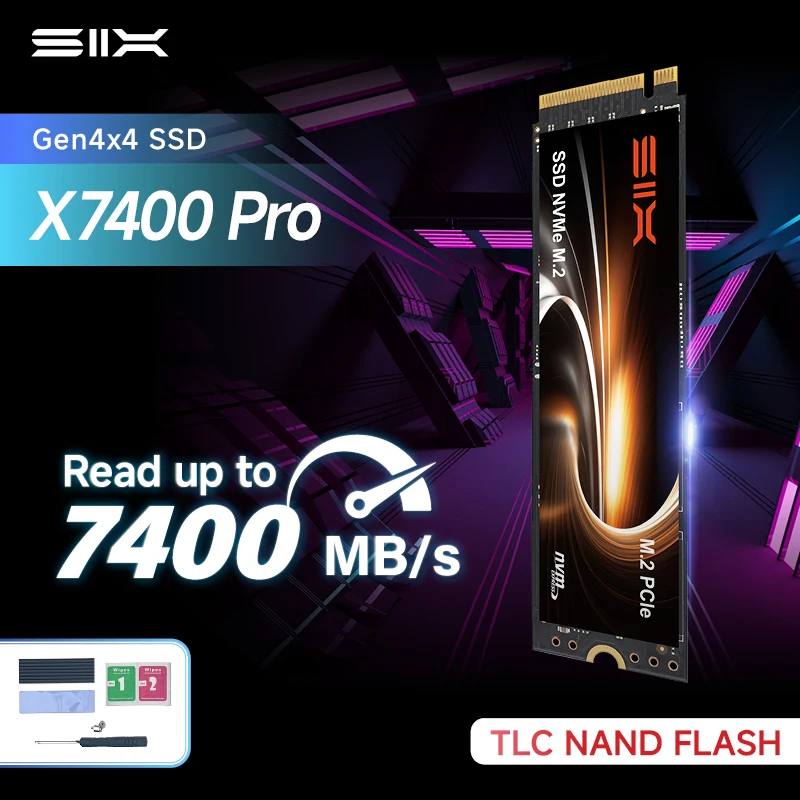 SIX X7400Pro 2TB PCIe Gen4x4 M.2 SSD, NVMe 2.0, 3D TLC, Up to