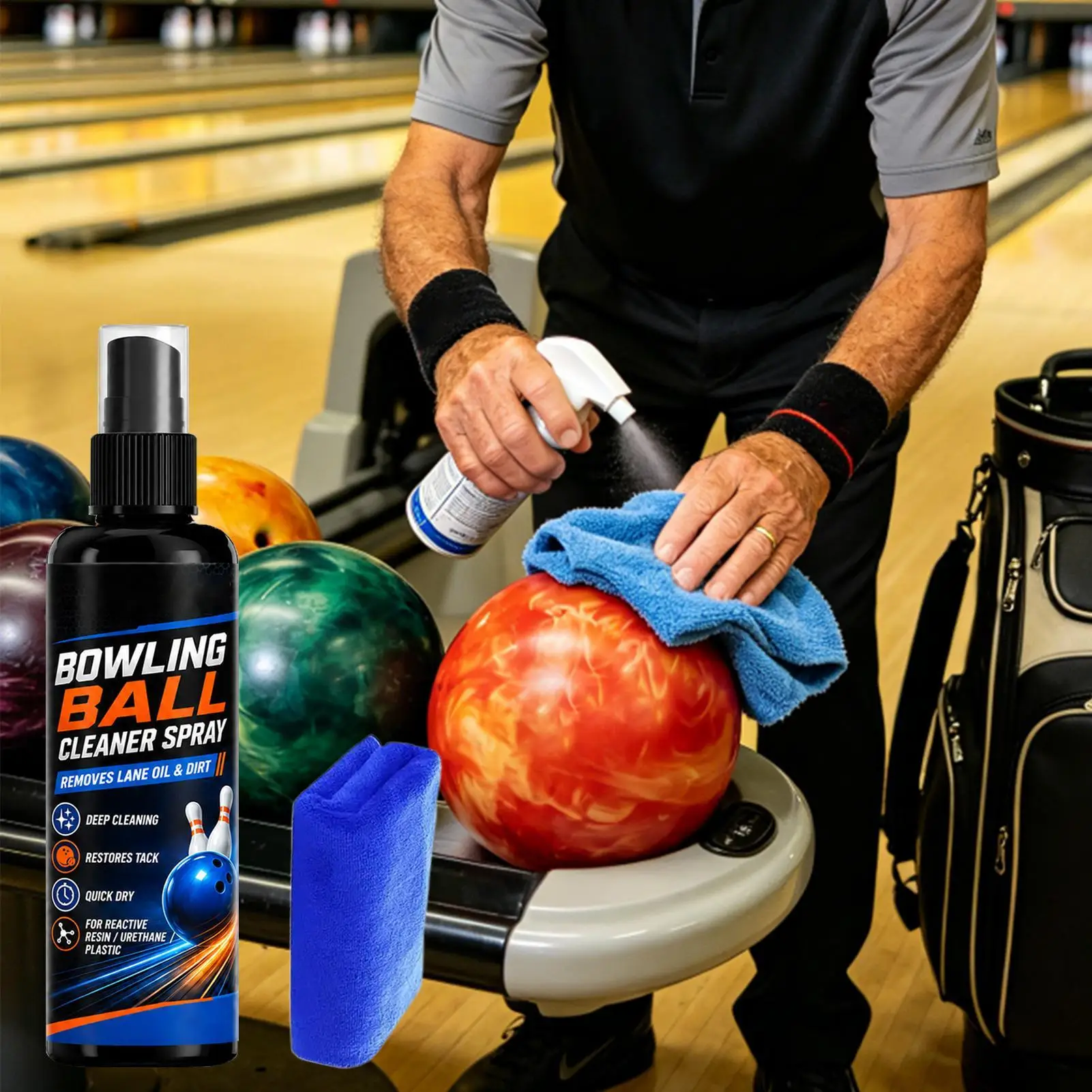 Bowling Ball Cleaner Spray With Towel Scuff Stain Remover Restore Tackiness for Gym Training Bowling Maintenance
