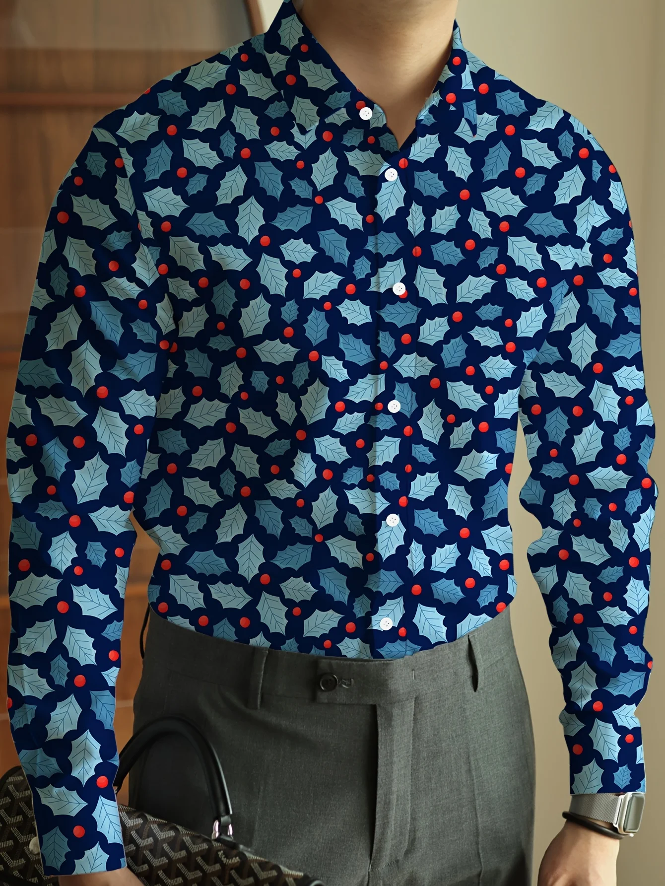 Designed Pattern Men's Fashionable And Simple Long Sleeve Button Casual Lapel Shirt, Trendy And Versatile, 2025