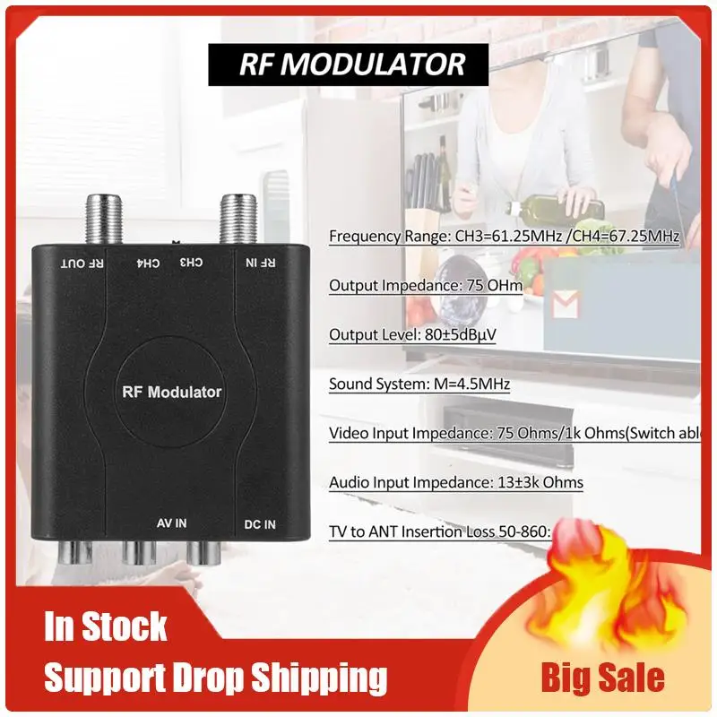 RF-modulator AV naar RF-converter M61A AV naar RF CH3/CH4-kanalen Video-ingangsadapter voor VHF-demodulatorconverter, eenvoudig te gebruiken