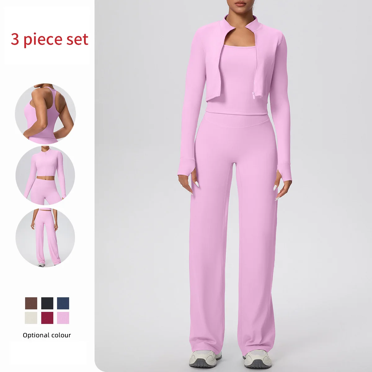 Yoga Set 3PCS Women Workout Sets Sportswear Gym Clothing Fitness zipper Long Sleeve High Waist Leggings Sports Suits Yoga Suit