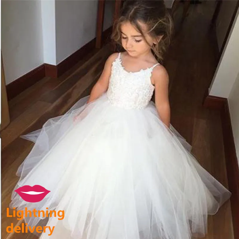 White Ivory Lace Flower Girl Birthday Banquet Bow Sashes Apply Cut Girl Community Dress robe fill enfant