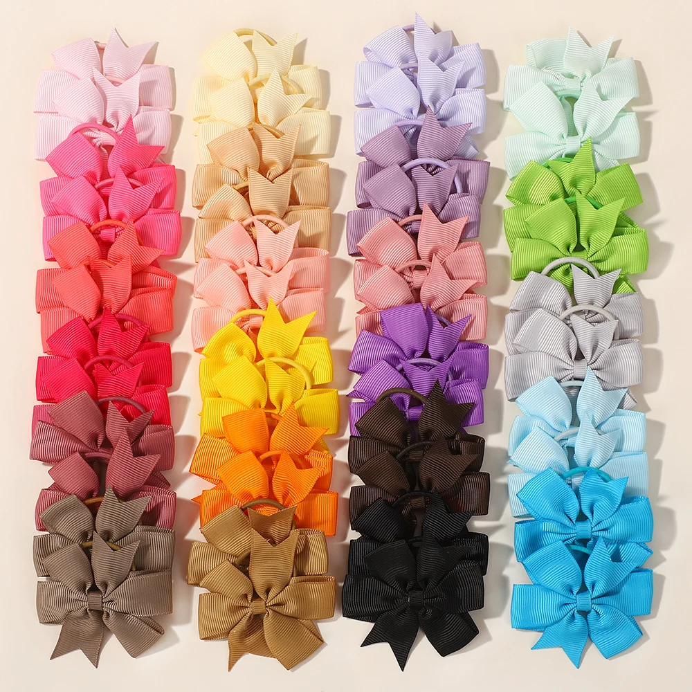 40 Stück zufällige Farbe, jubelnde Blumen-Bowknot-Haarband, niedlicher Doppel-Pferdeschwanz-Halter, Kopfseil, Kinder-Performance-Kostüm-Kopfbedeckung