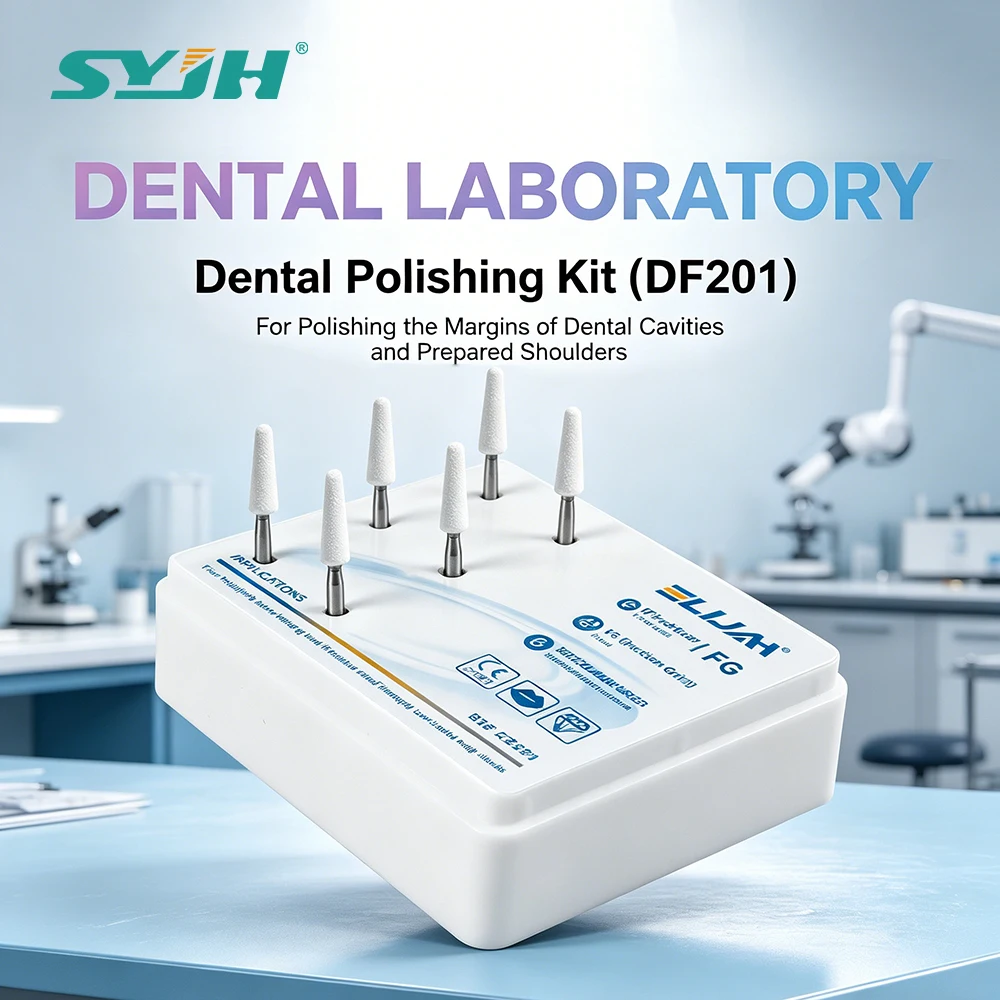 

6Pcs Dental Polishing Burs FG Dia White Stone Burs 1.6mm for Finishing Porcelain&Composite Resin Nail Polishing Dental Material